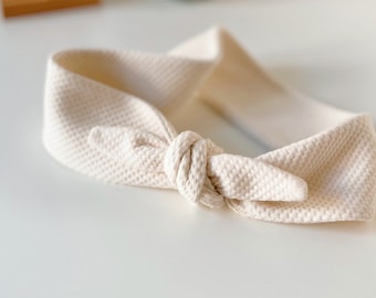 Organic Cotton Top Knot Spa Headband - Ivory Jacquard