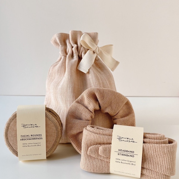 Home Spa Geschenkset aus Bio Baumwolle - Gestreifter Musselin