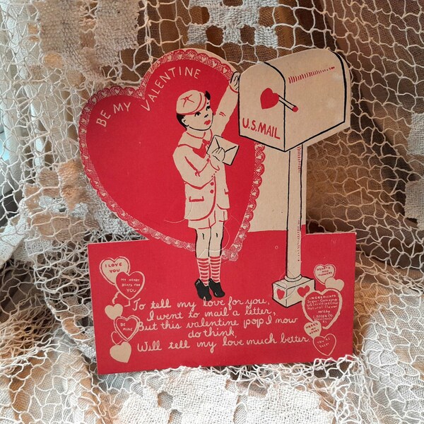 Vintage Valentine Lollipop Holder Card Rosen Candy Co. 1950's