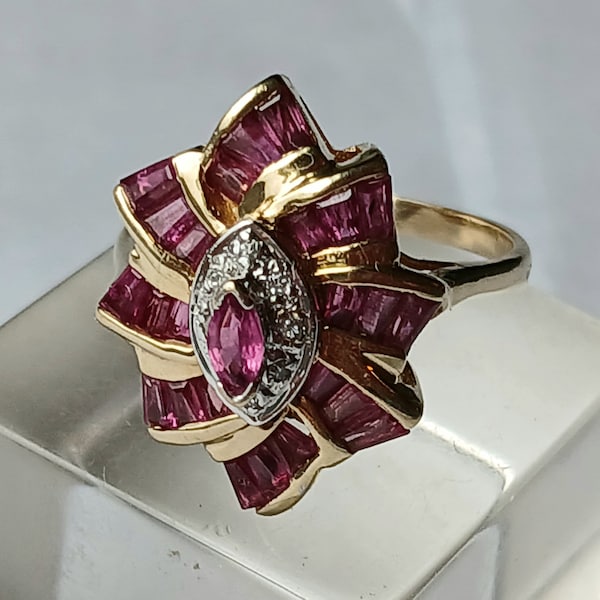 Vintage 10K Gold Ruby & Diamond Ring Sz. 6.75