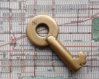 Antique ERIE Railroad Brass Switch Key, Diamond E Logo, Open Barrel