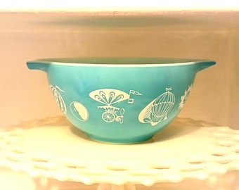RARE 1958 Pyrex "BALLOONS" Promotional Turquoise Cinderella Mixing Bowl,  1 1/2 Pint #441