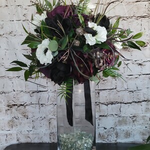 Boho Brides Wedding Bouquet with Eggplant, black and white. Peonies, roses, cabbage roses, anemones and magnolias image 5