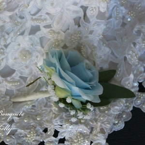 Collections with Wedding or Prom Boutonniere Light Blue rose with baby ... White And Baby Blue Corsage