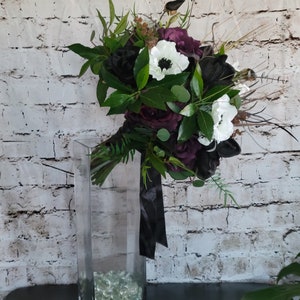 Boho Brides Wedding Bouquet with Eggplant, black and white. Peonies, roses, cabbage roses, anemones and magnolias image 2