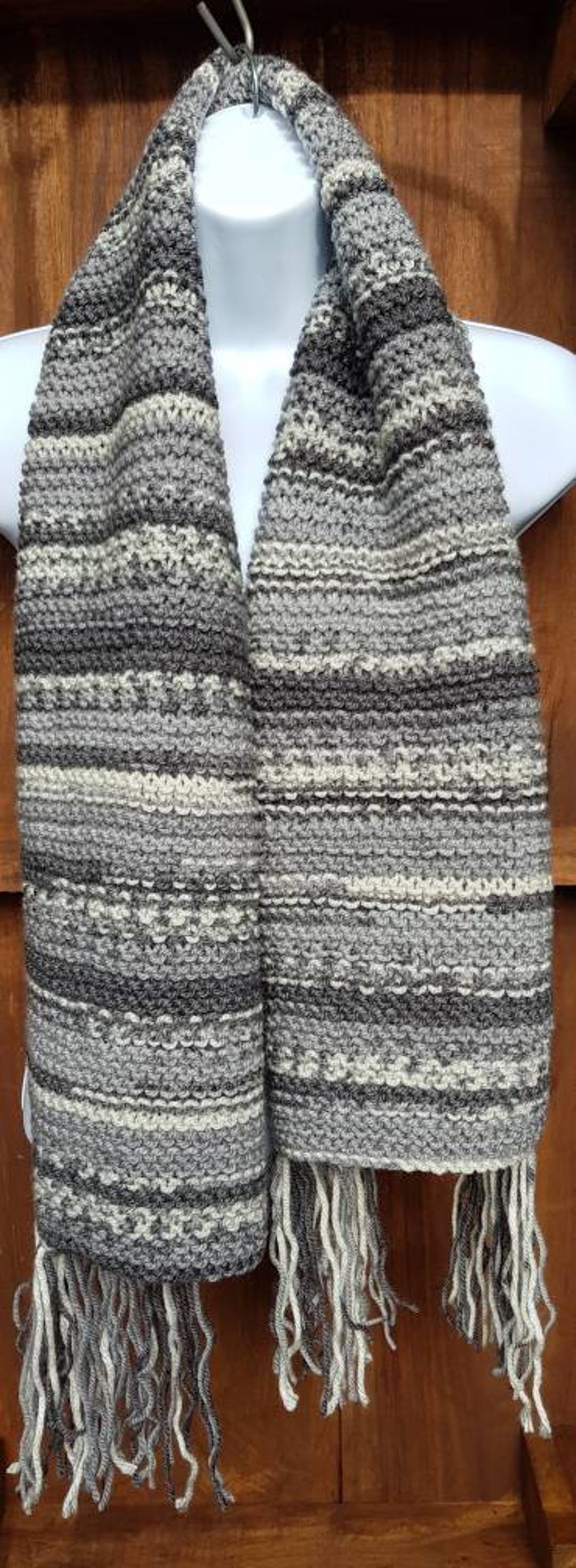 Gray Multi Coloured Knitted Wool Scarf - Etsy