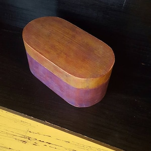 Oval shaped jewellery/ keepsake box in yellow and purple