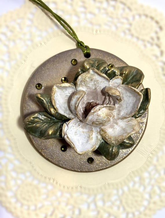 Handmade Round Magnolia Hanging Ornament