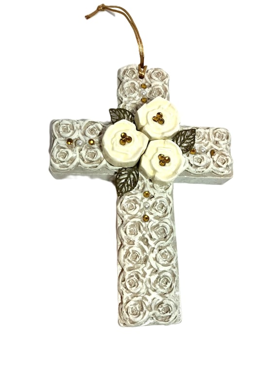 Handmade Hanging Cream Roses Cross