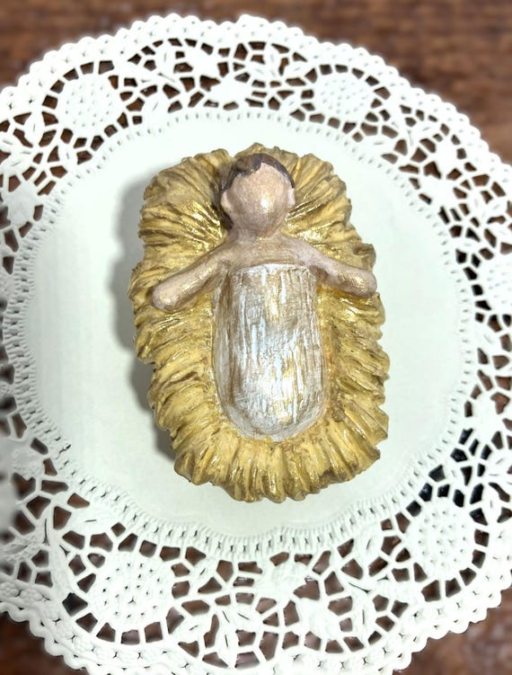 Handmade Baby Jesus in Manger Shelf Sitter