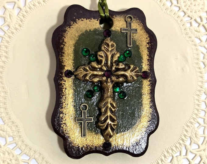 Handmade Rectangular Ornament with Cross