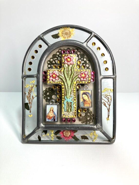 Handmade Cross Applied to Vintage Frame