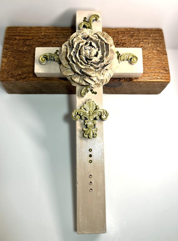 Large Handmade Hanging Peony Cross