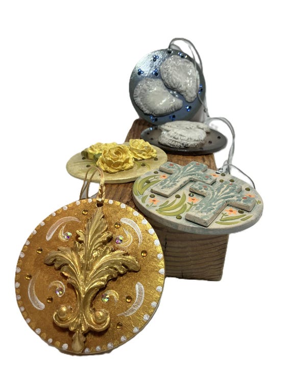 Handmade Hanging Round Ornaments with Applied Shapes