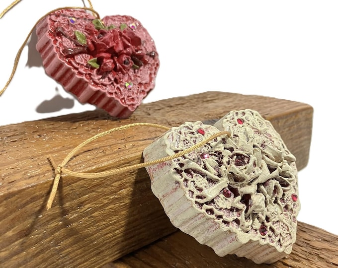 Handmade Heart Ornament with Roses