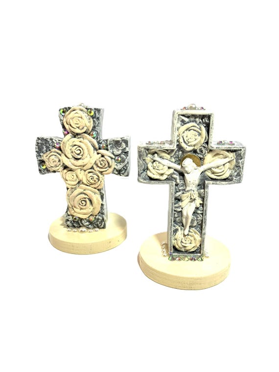 Handmade Cross Mounted on Wood Base