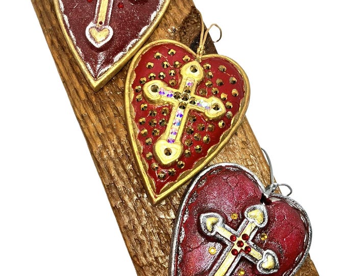 Handmade Heart Shaped Hanging Ornament with Cross