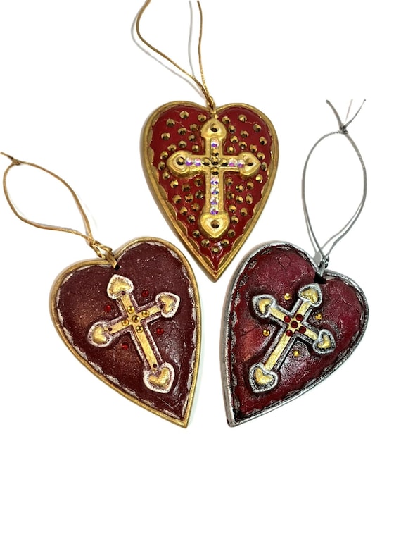 Handmade Heart Shaped Hanging Ornament with Cross