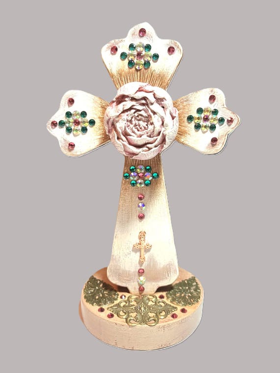 Handmade Cross Mounted on Stand