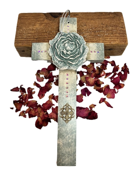 Large Handmade Hanging Cross with Flower