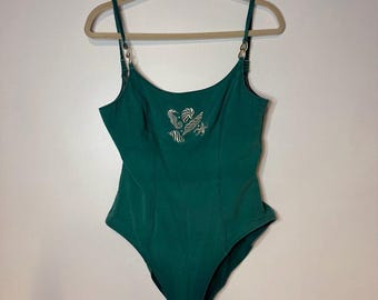 90年代風テクスチャード ライムグリーン ワンピース水着 | S | VTG