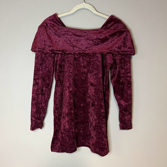 Vintage 90s Red Velvet Off The Shoulder Top, 1990… - image 1