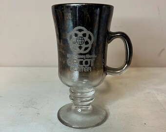 Vintage Disney World Epcot Center Glitter Detalle Espejo Taza Ahumada Taza de Vidrio Copa, Vidrio Epcot Vintage, Taza Epcot Vintage, Epcot de los años 70 y 80