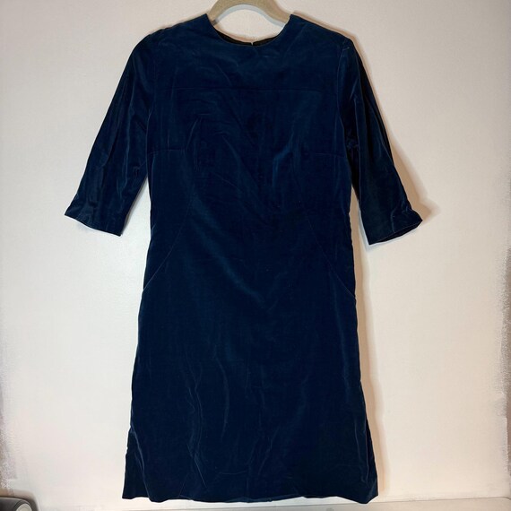 Vintage Handmade Blue Velvet Fitted Dress Knee Length, 70s Velvet Dress, 80s Velvet Dress, 90s Velvet Dress, Approx Womens Medium