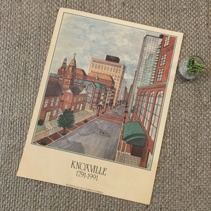 Vintage Knoxville Tennessee Main Street Chamber Of Commerce 1791-1991 Art Print, Vintage Tennessee Art Print, 90s Knoxville Tennessee Art