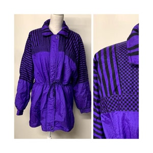 Vintage lila & schwarz Farbe Block Windbreaker Skijacke, Dani Colby 80er Jahre Skijacke, 90er Jahre Skijacke, Punk Rock Windbreaker Jacke, groß