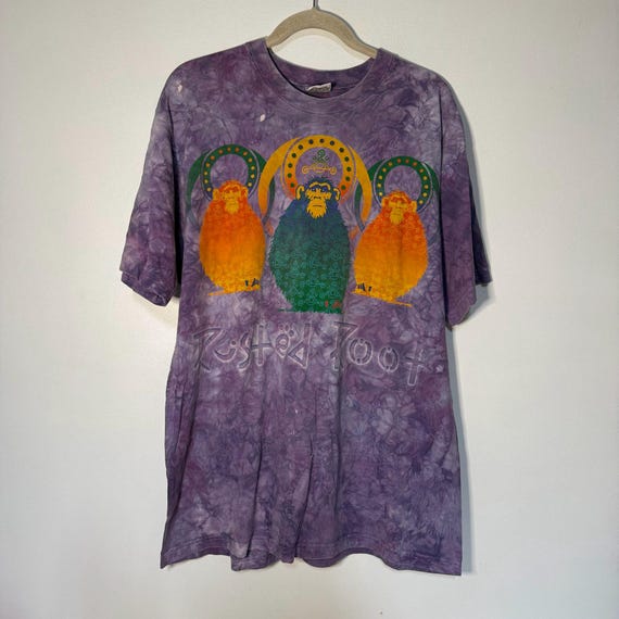 Rare Vintage Rusted Root Tour Liquid Blue Tie Dye Three Monkeys Rock Band T-Shirt 90s