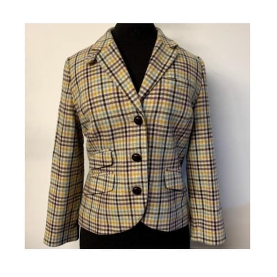 Vintage LL Bean Pastel Plaid Wool Blazer Jacket, 9