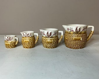 Vintage 1950s Ceramic Measuring Cup Pitcher Set, Vintage Measuring Cups, Vintage Measuring Cup Set, Vintage Farmhouse Primitive Kitchen Set