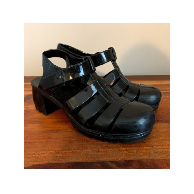 Vintage 90s Black Rubber Mary Jane Jelly Shoes Vintage Jelly | Etsy