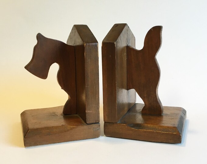 Vintage Scottie Dog Wooden Bookends Pair of Wood Bookends Etsy