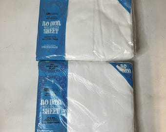 NEW Vintage Grants Home No Iron Muslin Double Flat & Fitted Sheet White 54 x 76"