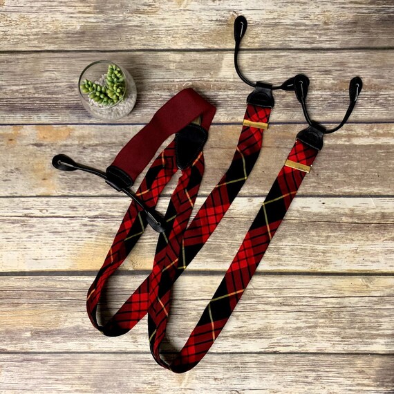 Vintage Trafalgar Plaid Tartan Print Suspenders, V
