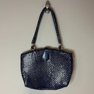 Vintage 80s - 90s Dark Blue Chainmail Chain Metal Covered Purse, Vintage 1980s Purse Metal Covered Shoulder Bag, Chainmail Purse Metal Purse