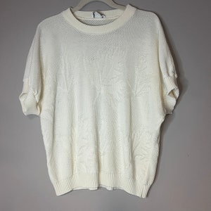 Vintage 1970s Leaves Leaf Knit Dolman Sleeve Sweater, Vintage Fall Sweater, Vintage Autumn Cream Open Knit Sweater, 70s Sweater