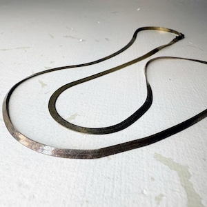 Vintage Marked 925 Sterling Silver Thick Heavy Flat Snake Chain, Made In ITALY, APPROX 29.75&quot; Long, Vintage Silver Necklace, Snake Necklace