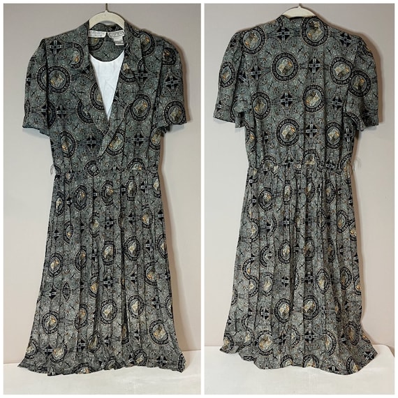 Vintage Mosaic Print Fit and Flare Midi Dress, 80… - image 1