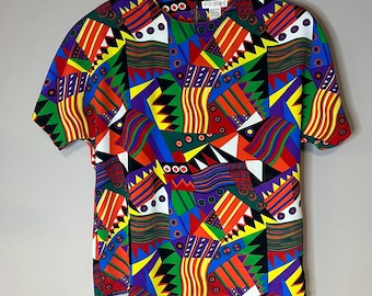Blusa vintage em bloco de cores multicoloridas brilhantes dos anos 90, blusa em bloco de cores dos anos 80, blusa em bloco de cores dos anos 90. Top dos anos 90, Top dos anos 80, Médio feminino