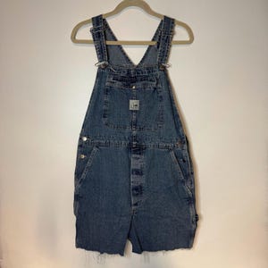 Vintage Lee Genietete Latzhose Shorts Schnitt Blau Jeans Denim Shortalls, Damen Große, Vintage Lee Overalls 1990er Jahre Latzhose