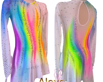 FOR ORDER Custom Made Girls and Ladies Competition Figure Ice Skating Skater Dress with Diagonal Chiffon Skirt from Alexa Atelier store