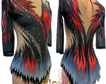 Custom handmade Girls and Ladies Competition leotard for rhythmic and acrobatics gymnastics using airbrush painting from Alexa Atelier 4127