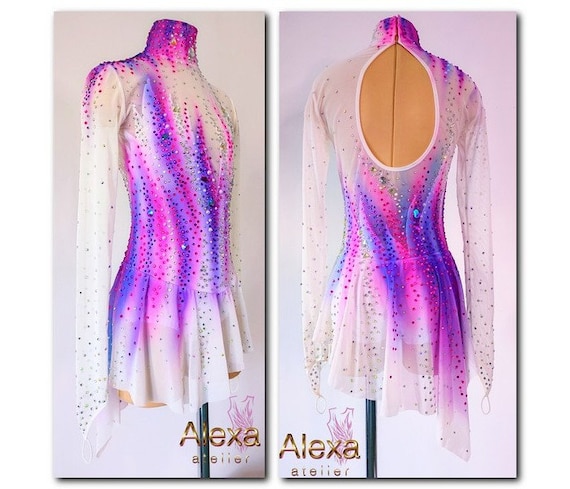 FOR ORDER Custom Made Girls and Ladies Competition Figure Ice Skating Skater Dress with Diagonal Chiffon Skirt from Alexa Atelier store