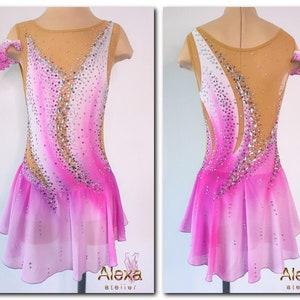 Custom Made Girls and Ladies Competition Figure Ice Skating Skater Dress with Diagonal Chiffon Skirt from Alexa Atelier store Free Shipping