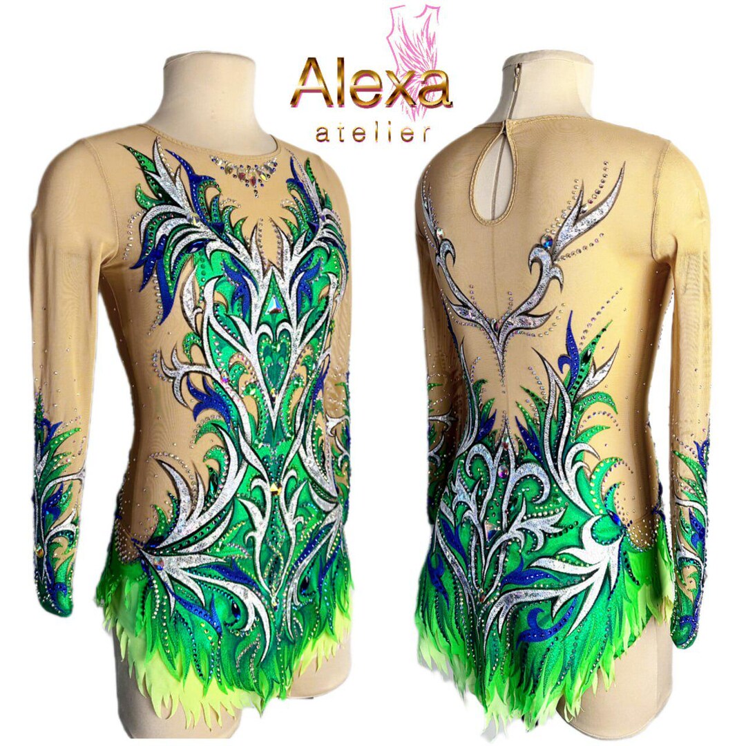 Custom Rhythmic Gymnastics Leotard Handmade Crystal Decor Custom Rhythmic Gymnastics Leotard Handmade Crystal Decor