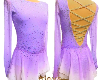 Custom Made Girls and Ladies Competition Figure Ice Skating Skater Dress with Diagonal Chiffon Skirt from Alexa Atelier store Free Shipping