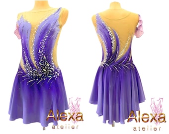 Custom Made Girls and Ladies Competition Figure Ice Skating Skater Dress with Diagonal Chiffon Skirt from Alexa Atelier store Free Shipping